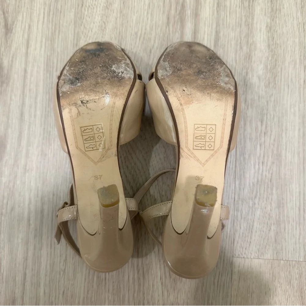 Dune London Marleen Patent Leather Peep Toe Heel Nude